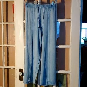 Plus-sized drawstring, denim blue pants